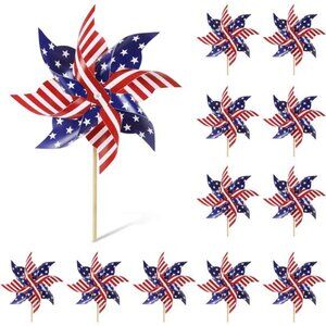 12-Pack Patriotic Pinwheels – American Flag Yard Decor for 4th of July